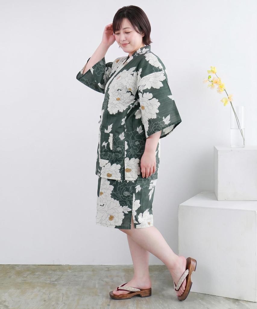 [Kyouetsu] Jinbei (Japanese summer wear) - Single item or top and bottom set - Women's loungewear - Cotton - Free wide size - FW (Green Shade Classic