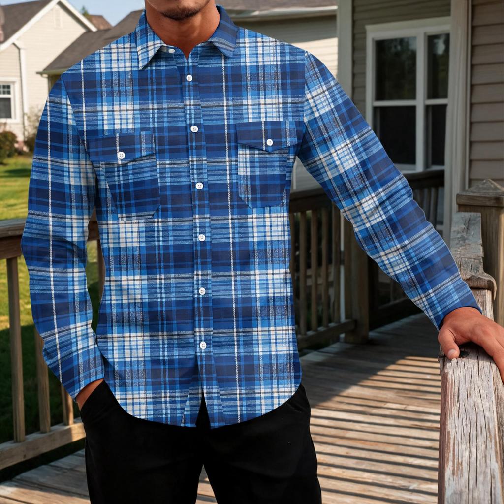 Men's Basic Long Sleeve Shirt with Two Pockets