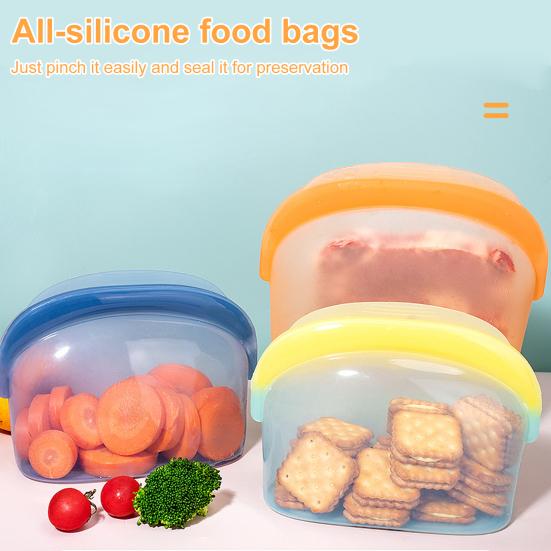 1000/1500ml Silicone Fresh-keeping Bag with Pinch Lock Closure Food-Safe Silicone Dishwasher Microwave