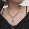 Hiphop Punk Long Cross Necklace for Women Men Double Layer Chain Gothic Jewelry Halloween Gift Trendy