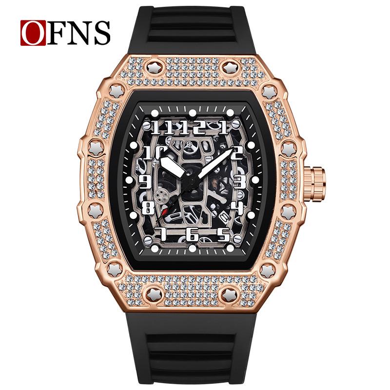 Oufani Men's Rhinestone Skeleton Barrel Watch: Fashionable and Unique Sports Design