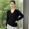 Women's V-Neck Cashmere Sweater - Autumn/Winter Warm, Elegant Knit, Solid Color, Thick Cable Knit Base Layer Top