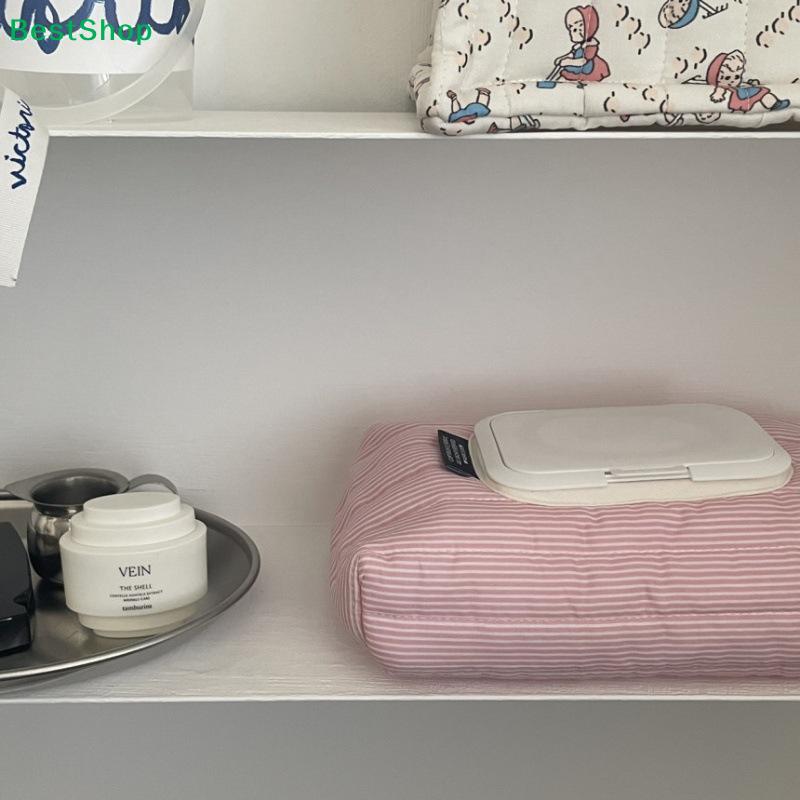 Striped Fabric Wet Wipe Covers | Reusable Tissue Pouch Holders for Home & Travel (Blue/Pink)