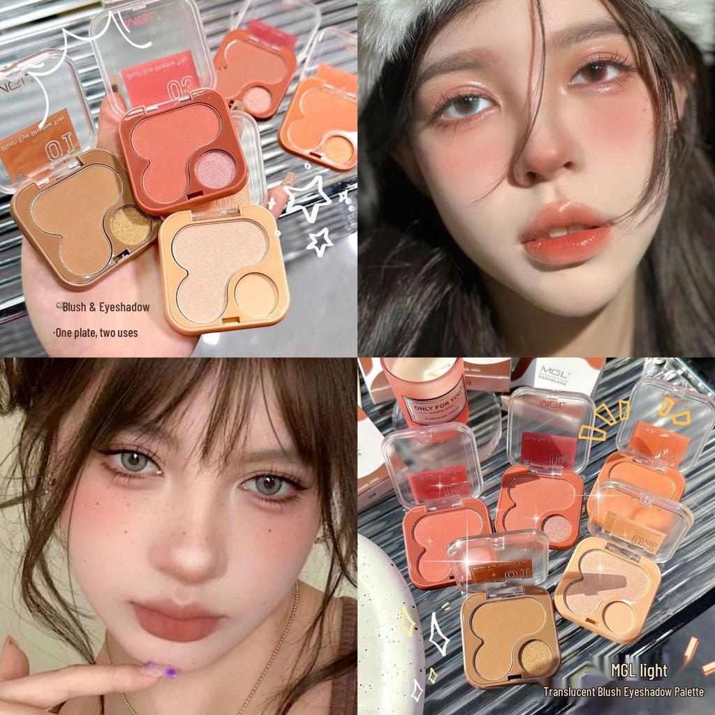 Dual-Color Blush Palette - Purple & Blue with Matte Milk Apricot, Pink Highlights for a Cute, Radiant Finish