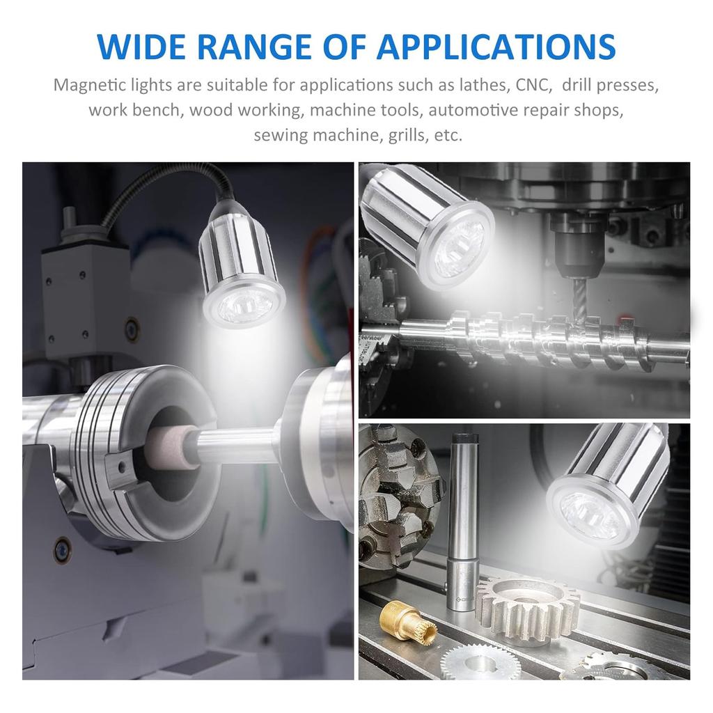 10W LED Machine Work Light with Flexible Gooseneck and Magnetic Base 1000LM 6500K Shop Tool Lamp for Work Bench Sewing Machine