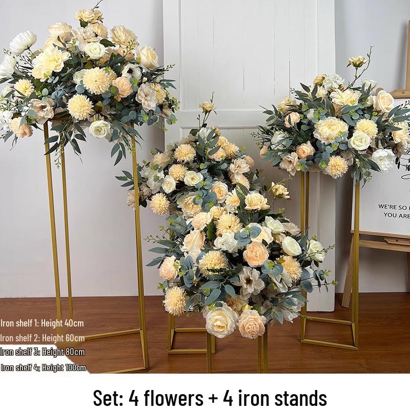 Artificial Flower Column Wedding Decorations with Car Delivery Ceremony and Roman Style Welcome Board