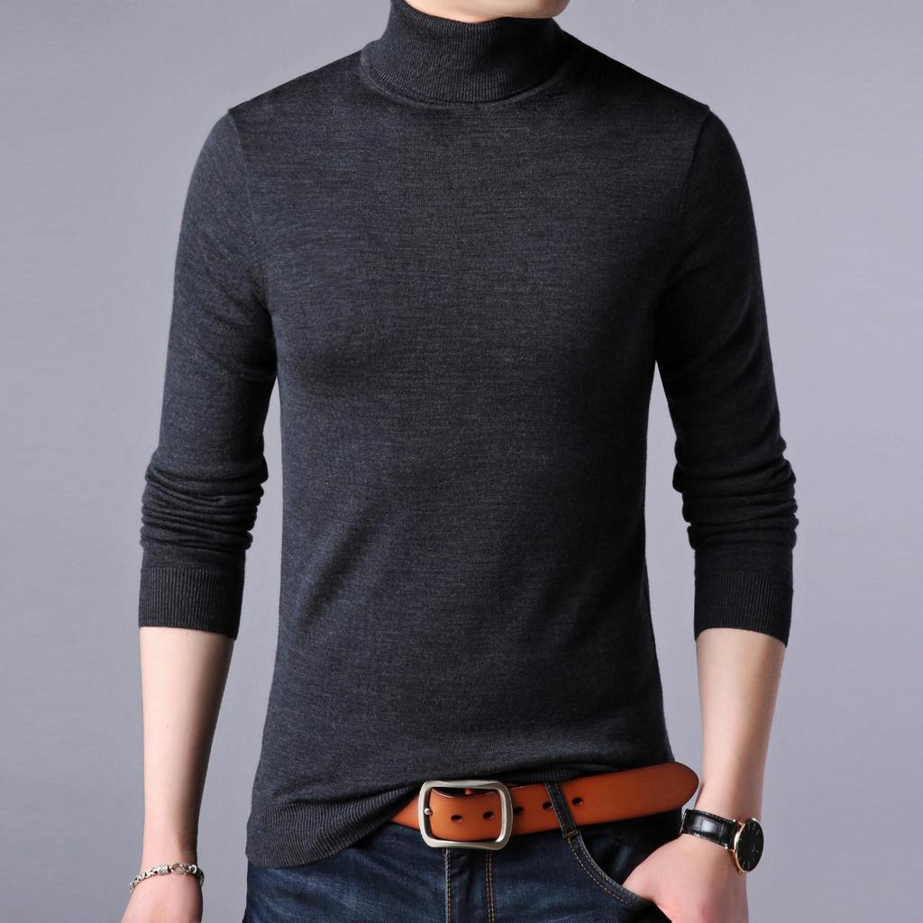 Men's Medium-Thick Solid Color Worsted Wool Turtleneck Sweater