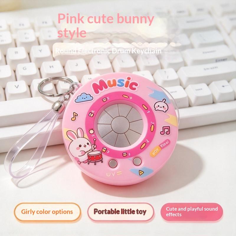 Mini Electronic Drum Keychain Portable Recordable Musical Toy Cute Cartoon Pendant Kids Backpack Bag Decor Stress-Relief Gift