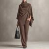 Women's Cozy Cowl Neck Cape Top and Wide Leg Pants Two Piece Set for Casual Daily Wear