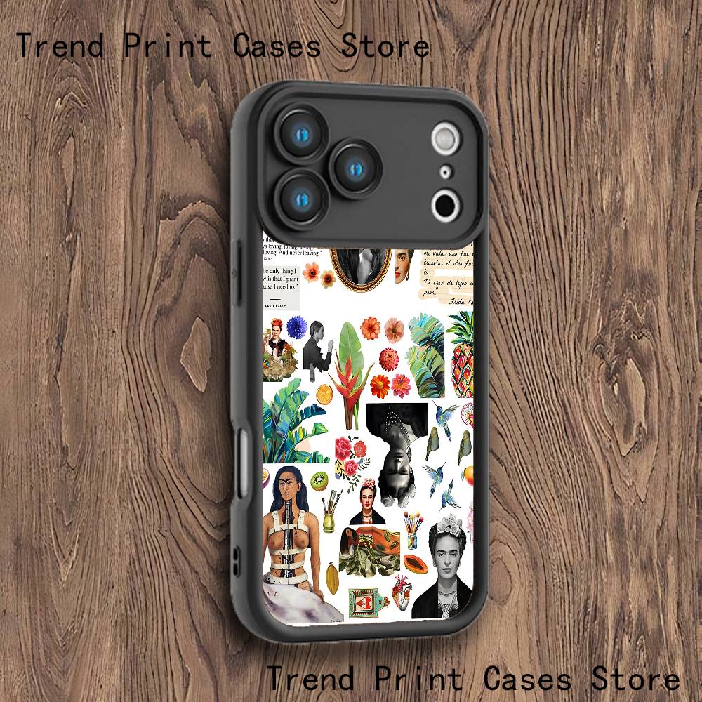 F-FridaS-S Fashion K-Kahlo Phone Case For iPhone 17,16,15,14,13,12,11,Pro,Max,Plus,X,XS,SE4,E,Mini Black Thickened border Case