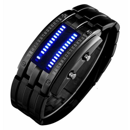 AIMES Men's Binary Watch Casual Sports Digital Lava Matrix Blue LED Digital Wristwatch Classic Creative Fashion Black Bracelet Square Blue Watch Uni D