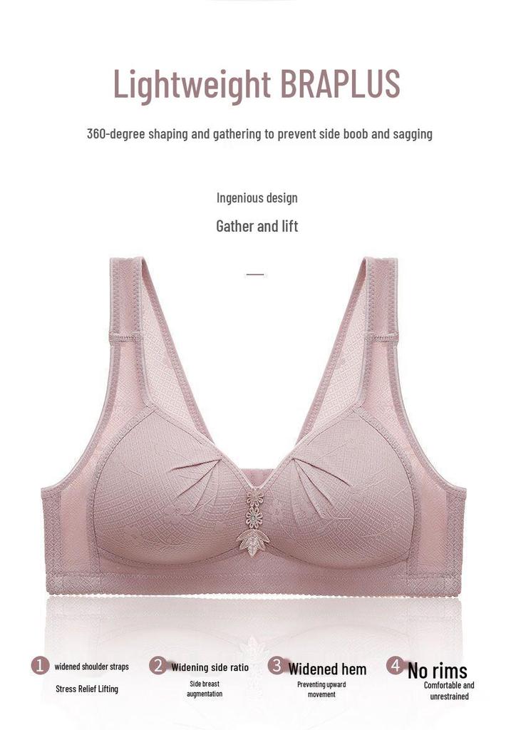 Cotton Front-Closure Wire-Free Push-Up Bra for Mature Women - Large, Breathable, Anti-Sagging Style