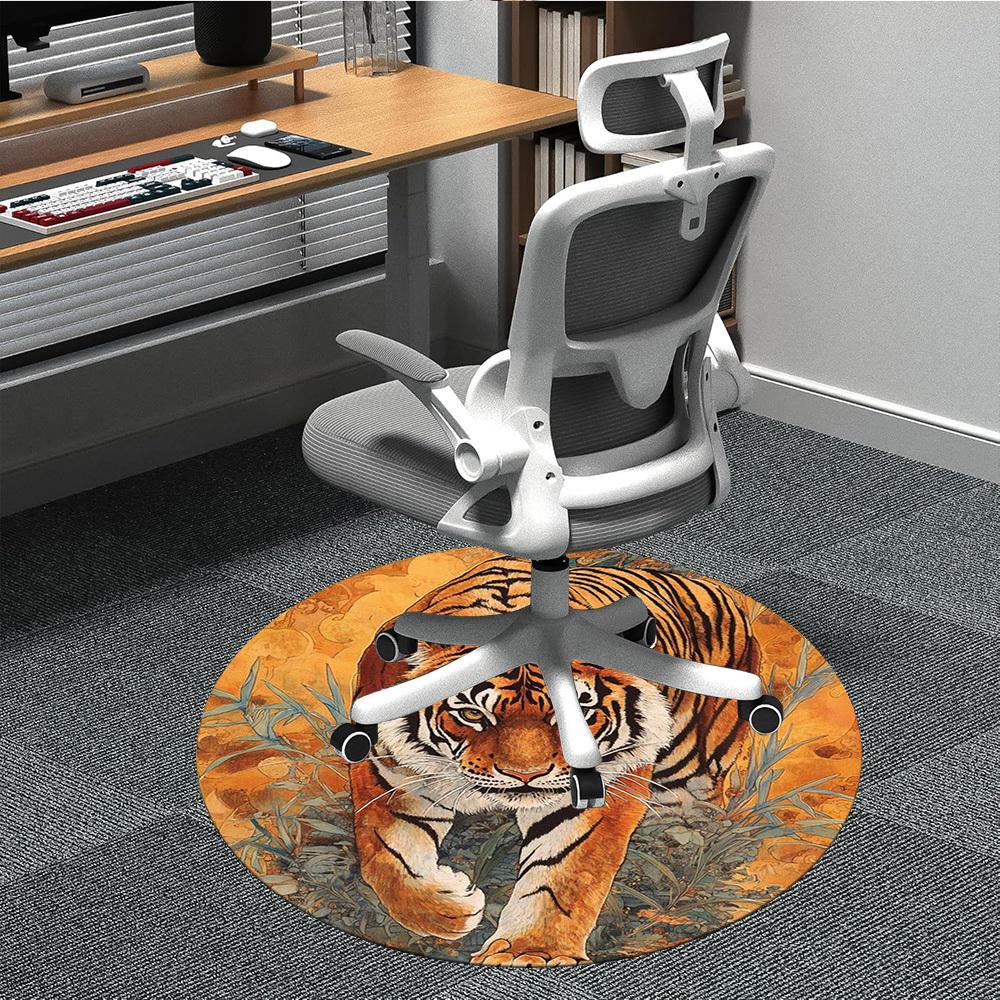 

1pc Tiger Print Chair Carpet for Office Non-Slip Mat for Office - Decorative Floor Mat yy251030244 80cm by 80cm