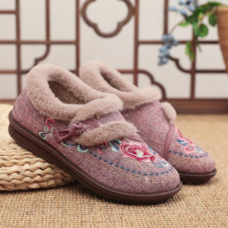 Winter neue alte Peking Stoffschuhe Fleece verdickte Mutterschuhe ein Pedal Damen Baumwollschuhe rutschfest warm ältere Baumwollschuhe
