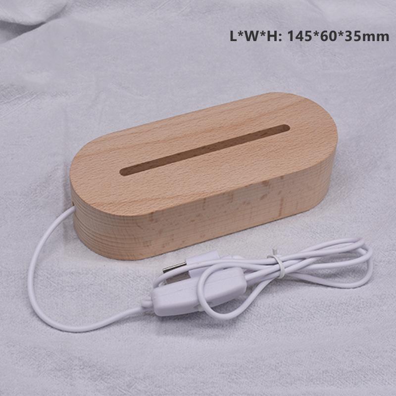 Beech Wooden LED Lamp Base with USB Cable Switch Simple For 3D Acrylic Board DIY Night Light Christmas Wood Gifts Accessories