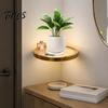 Illuminated Wall Decor for Home Floating Shelf with LED Light, Modern Gold Metal Display Rack Minimalist Invisible Bracket Plants Book, Space