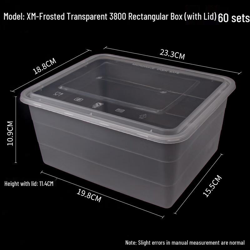 

Rectangular Disposable Plastic Takeout Meal Prep Containers with Lids (60 Sets)