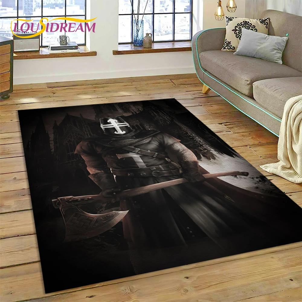 Cartoon 3D Crusaders Templar Black Knight  Carpet Rug for Home Living Room Bedroom Sofa Doormat Decor,Kids Area Rug Non-slip Mat