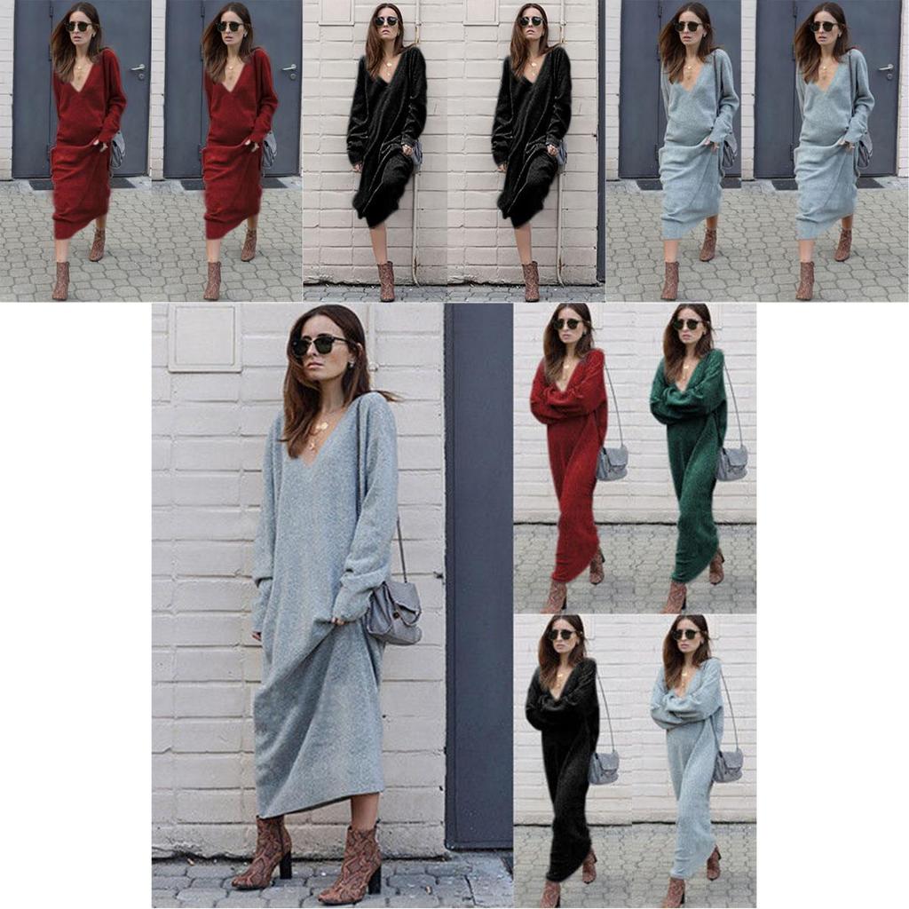 Elegant Woman Fashion V-neck Long Sleeve Winter Sweater Dress For Stylish Looks