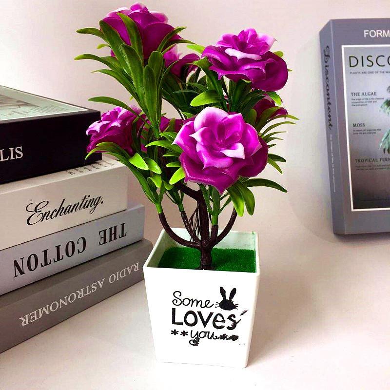 

Rose Plant Potted Room Decoration Ornaments For Gift And Home Decoration багровый
