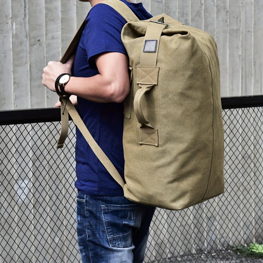 Large Capacity Khaki Canvas Backpack Men's Adjustable Travel Mountaineering Backpack Men's Backpack