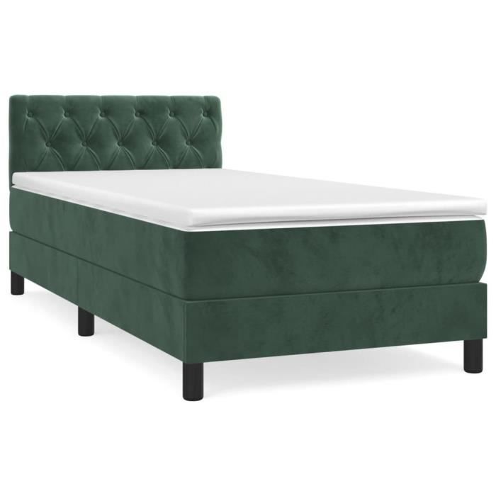 3141452 vidaXL Lit à sommier tapissier et matelas Vert foncé 80x200 cm Velours