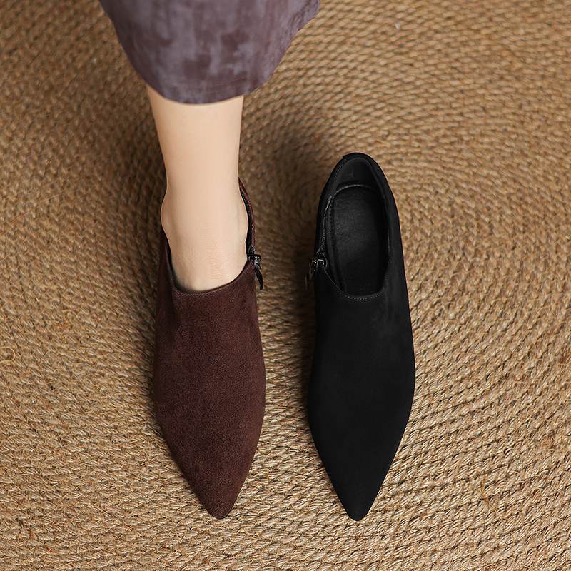Krazing Pot Sheep Suede Autumn Winter Shoes Stiletto Med Heels Size 43 Size 42 Pointed Toe Concise Style Deep Mouth Pumps