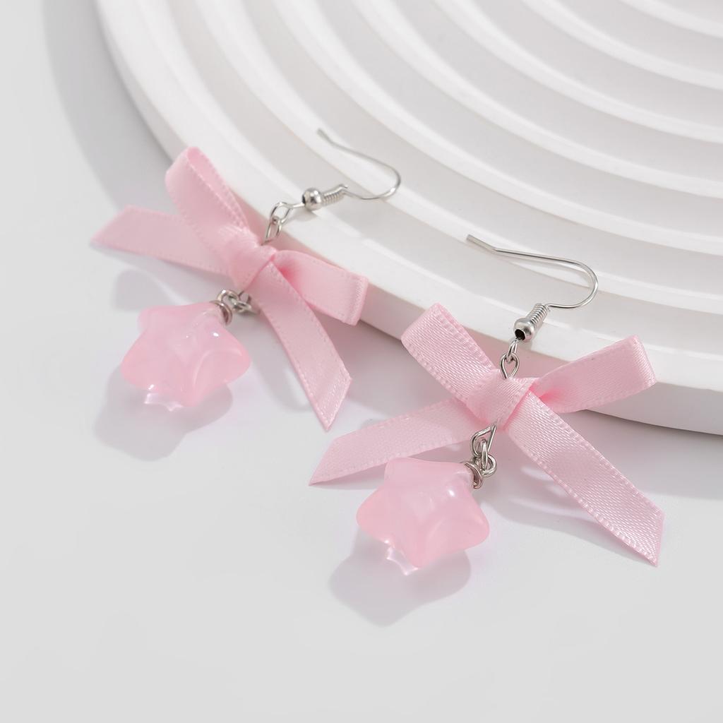 New Style Small Fresh Bow Ribbon Earrings Women Sweet Stylish Pentagram Versatile Temperament Romantic Cute Party Jewelry