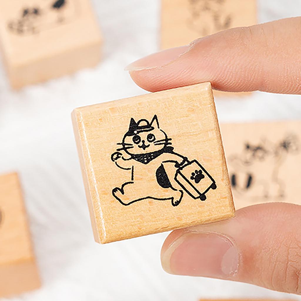 Cats Series Stamp Wood Rubber Stamp Retro Decorative Stamp Animal Pattern Stamp for Journaling Craft Scrapbooking