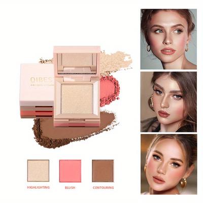 3-in-1 Face Highlighter & Blush Contouring Palette Pearl Polarising Stereo Matte Finishing Powder Natural Waterproof Eye Shadow Makeup Palette