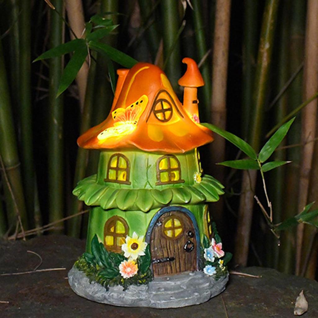 Garden Flower House Statue Night Light Housewarming Gifts Funny Resin Figurine Solar