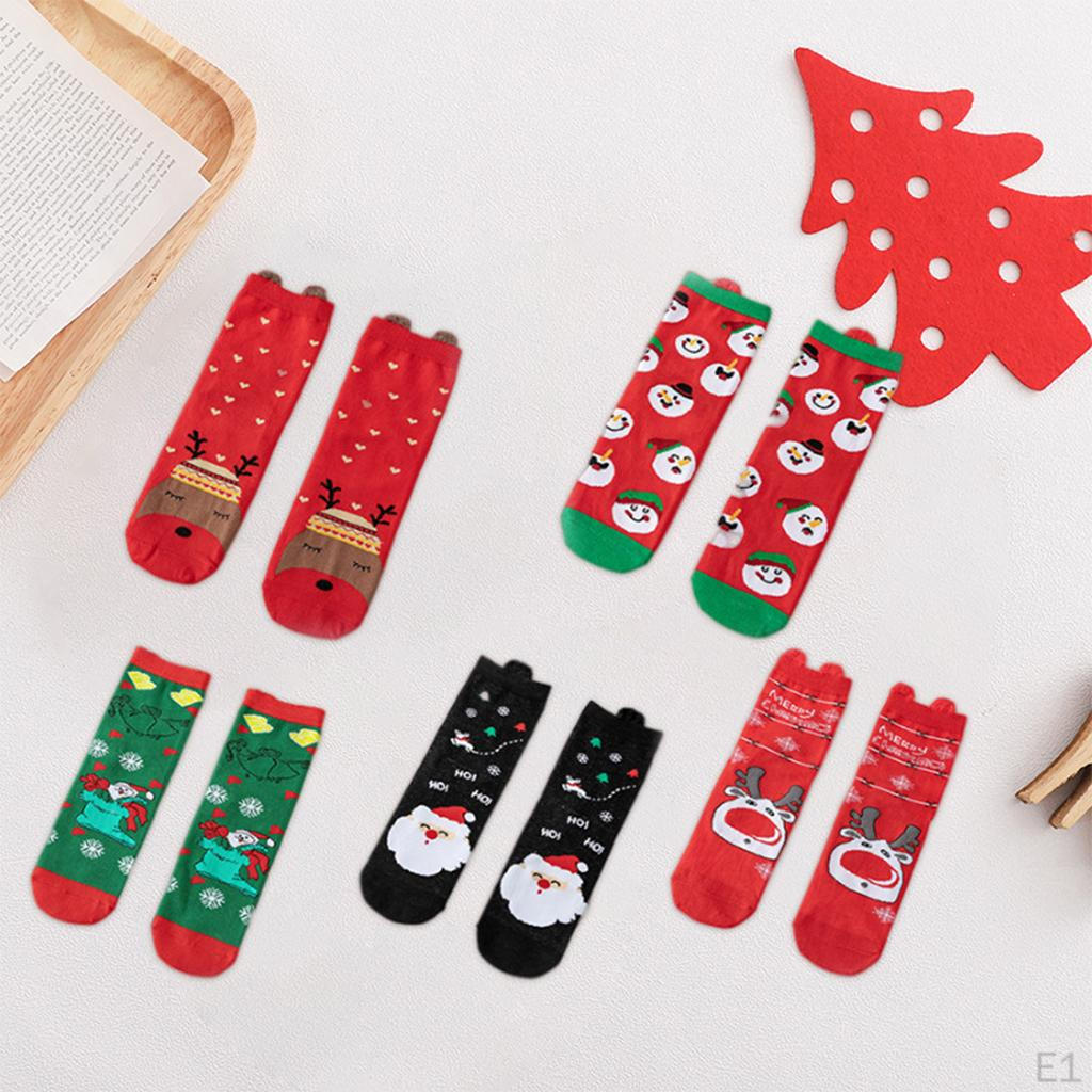 4 Pair Womens Cotton Socks Santa Claus Snowman Pattern Sock Novelty Stocking Soft Breathable Mid-