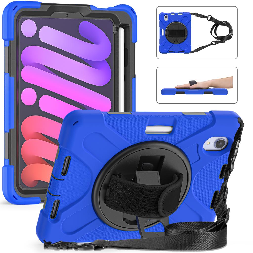 Heavy Duty Case Universal For iPad Mini 7 A17 Pro 2024 2021 8.3" Rotatable Stand Hybrid Cover With Hand Shoulder Strap, Pen Slot