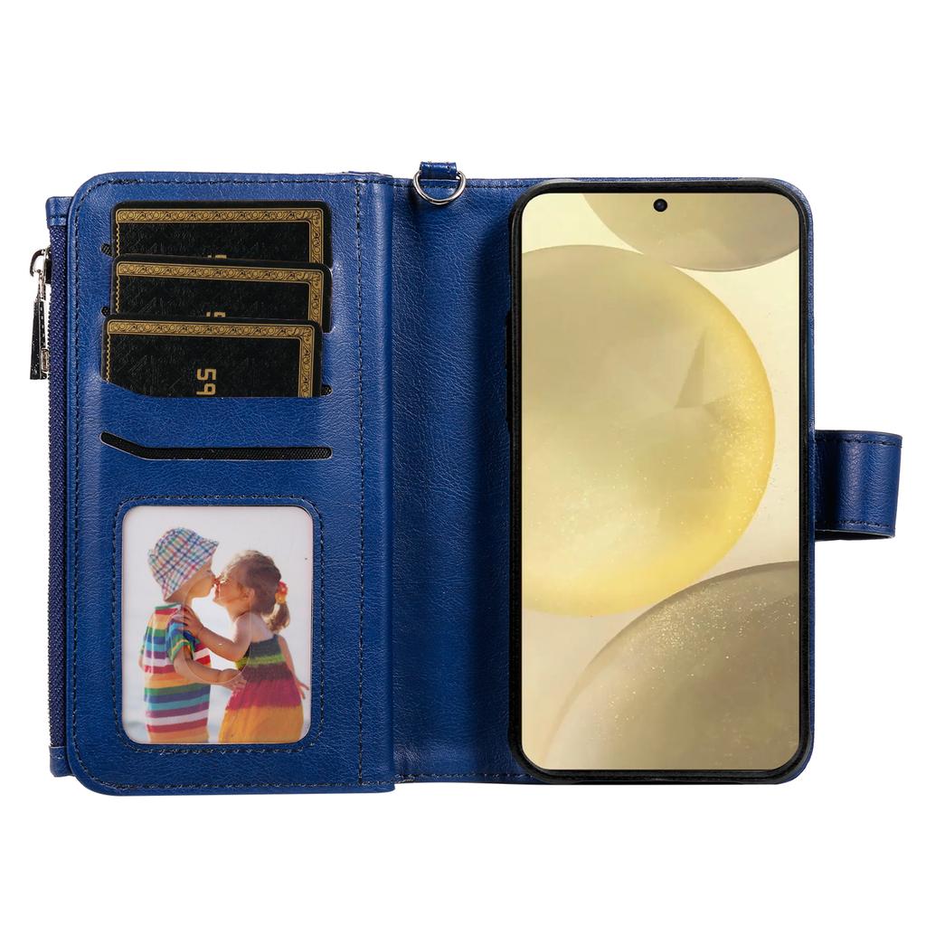 For Samsung Galaxy S25 Magnetic Leather Case Mobile Cover with Detachable Zipper Wallet Strap