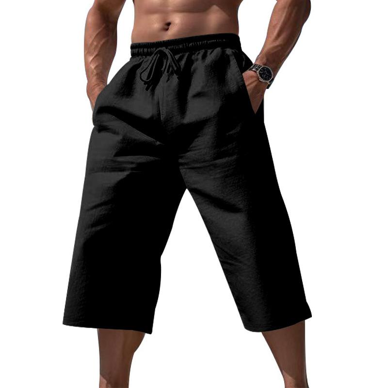 Herren Kordelzug Elastischer Bund Caprihosen Imitation Leinen Locker Mehrfarbig Atmungsaktiv Sommer Freizeit Verkürzte Hosen