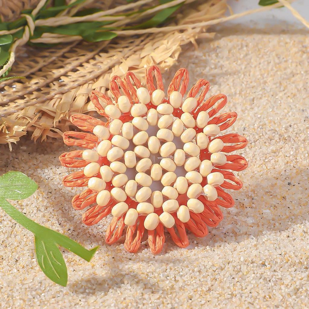 Raffia Sunflower Earrings: Simple, Literary, Generously Woven Simulation Studs.