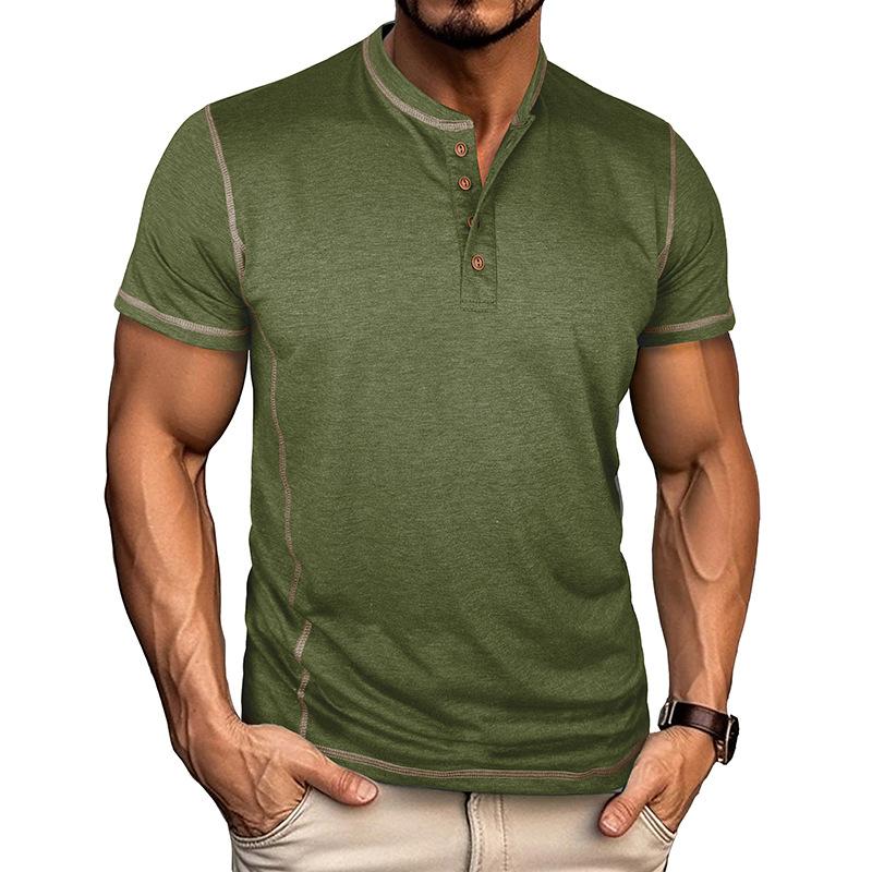 Men's Contrast Stitch Henley Neck Short Sleeve T-Shirt
