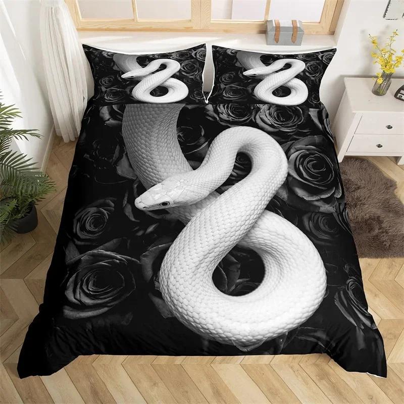 Snake Soft Duvet Cover Romantic Red Rose Floral Beding Set Microfiber Wild Animal Warm Comforter Cover Single King Quen For Children Kids Adult People
