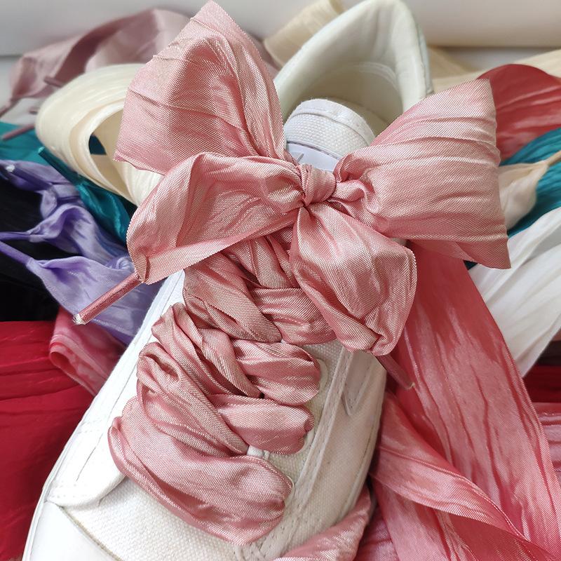 Fashion Shoes Cswo01 Men's White 5Cm Widened Butterfly Bow Ruffled Yarn Shoelaces Flat Silk Big Bow Wide Laces Trend Beauty Casual Shoes Laces Dropship 80Cm