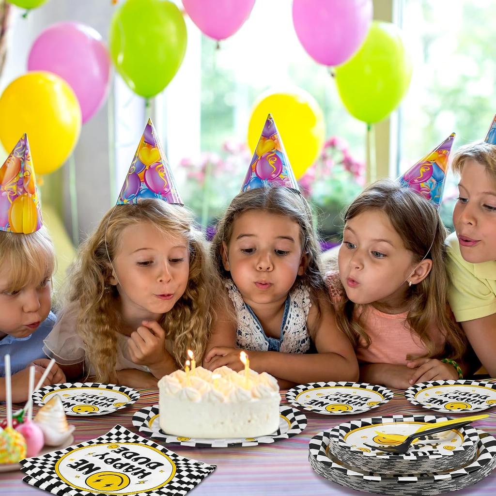 Umigy 96 Pcs One Happy Dude Birthday Party Decorations One Happy Dude Tableware Smile Face Party Supplies for 24 Guests Smile Plates Cups Napkins