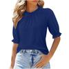 New Women's Solid Color Button Crew Neck Medium Sleeve Pleated Top
