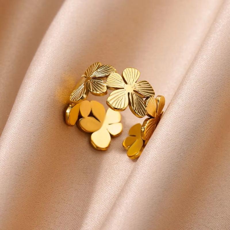 Wind Hollow Flower Sun Titanium Steel K Gold Ring Women's Hip Hop Niche Open Index Finger Ring New
