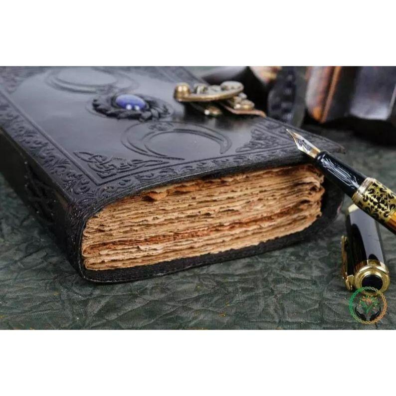 Leather Journal Book of Shadow Magic Book, Triple Moon Journal, Grimoire Book