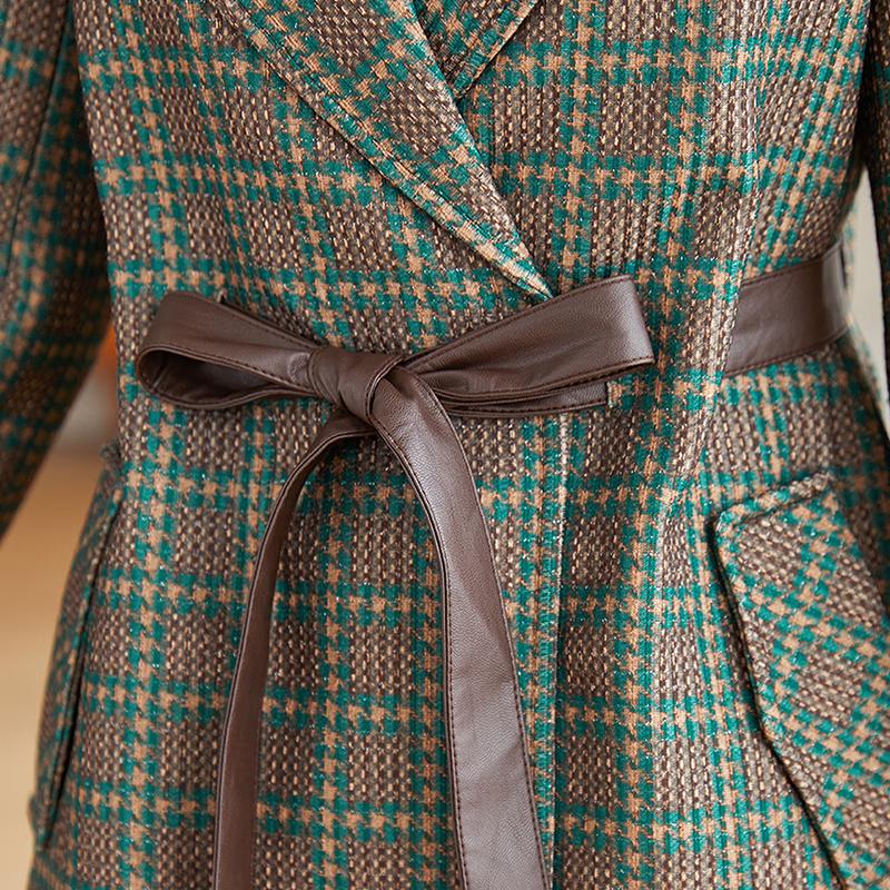 Kebell Women's Houndstooth Mid-Length Trench Coat