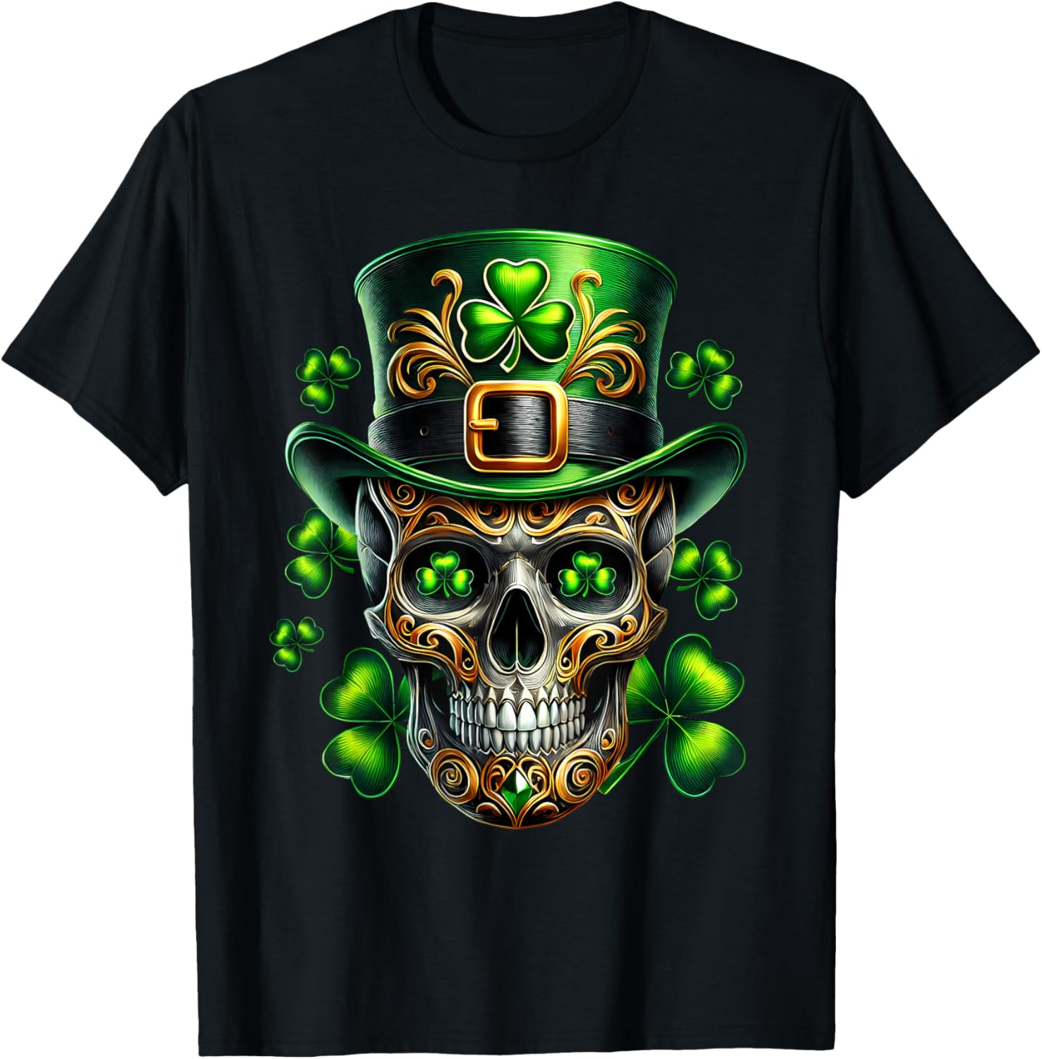 

Irish Skull Leprechaun St Patricks Day Graphic Men s Cotton Crew Neck T-Shirt Casual Trip Wear 4XL