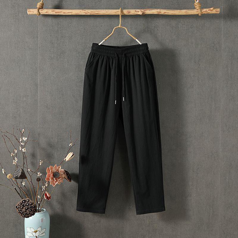 Women's Cotton & Linen Slimming Loose Straight-Leg Pants - Versatile Spring/Autumn Nine-Tenth Length