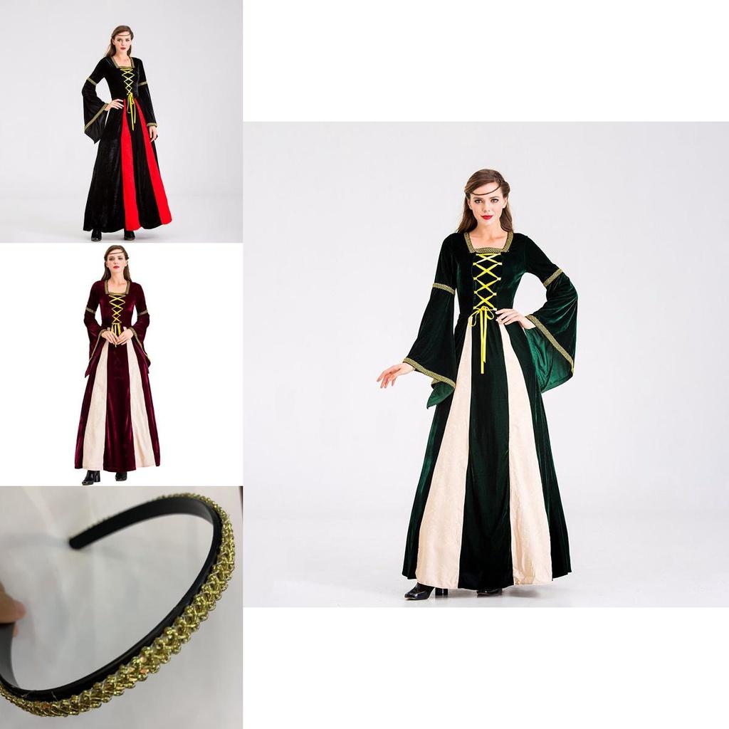Enchanting Black Vintage Medieval Court Cosplay Maxi Dress For Halloween Events