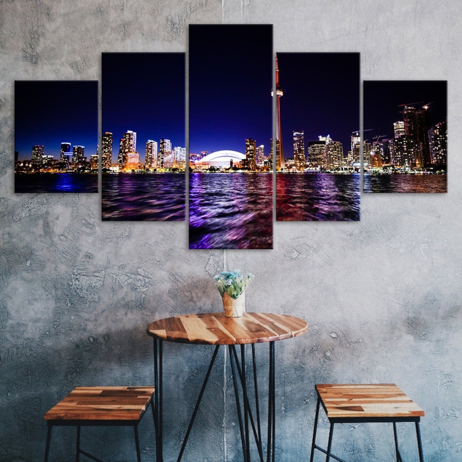 

Downtown Toronto Skyline Night View Scenery 5 Piece Five Panel Wall Canvas Print Modern Art Poster Picture Home Decor Gift For Him Her 20X35 20X45 20X55CM