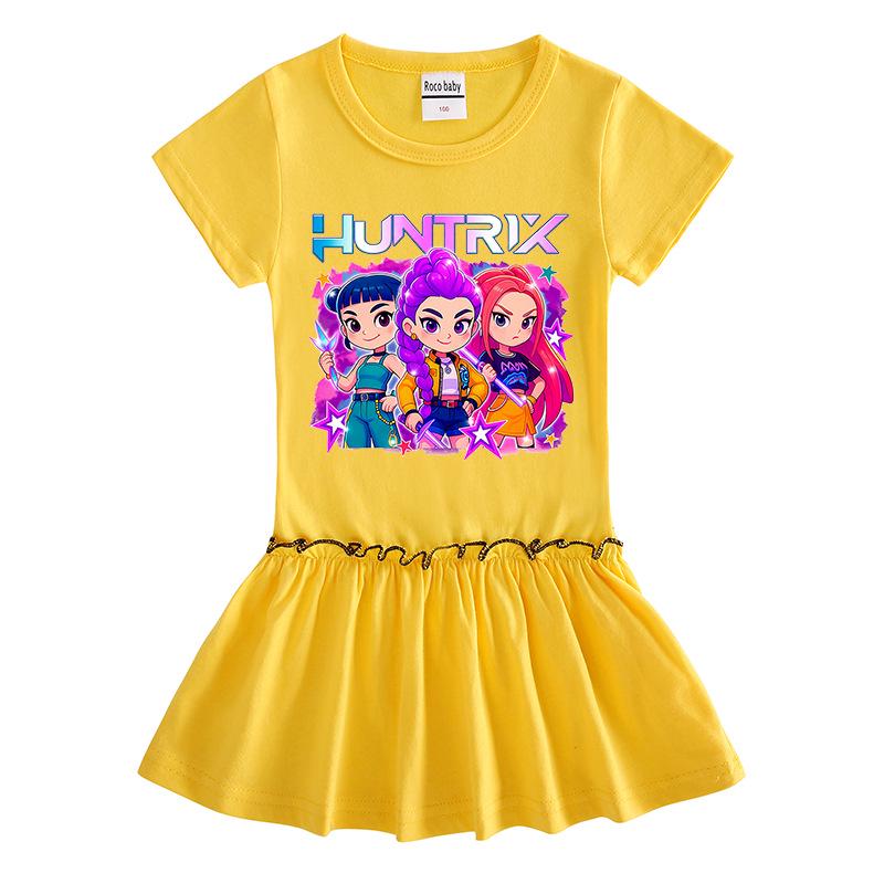Kpop Witcher Girls Pleated Cartoon Dress - Stylish Short-Sleeve Summer Skirt for Children
