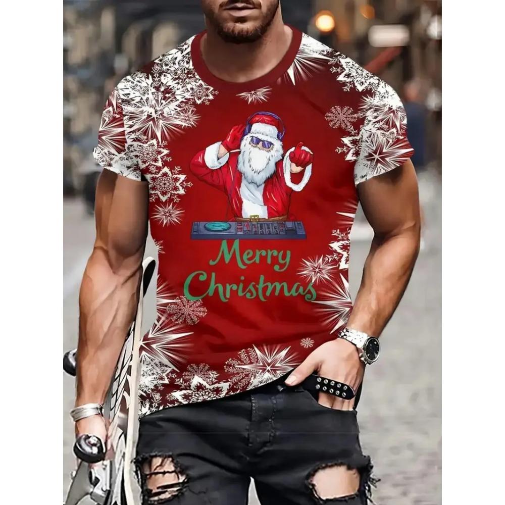 New 3D Santa Claus Print T-Shirt, Street Style for Spring and Summer, Loose Short Sleeve, Breathable High-Quality Men's Top